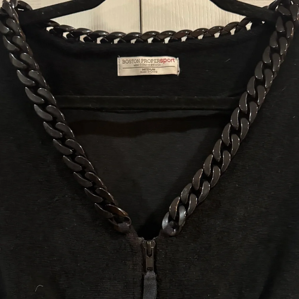 Boston Proper Black zip front French terry jacket with Chain Accent - Picture 4 of 6